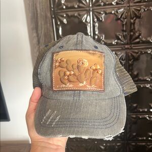 Distressed Gray Cap with Floral Patch
